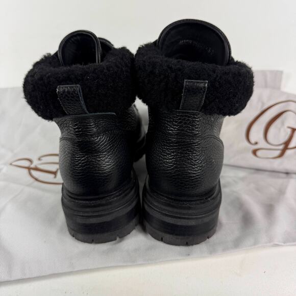 M. Gemi Alpi Combat Boots Women's 8 Black Leather Shearling Fur Trim Lace Up - Picture 7 of 10